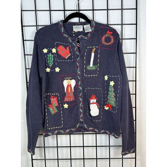 Sweaters - VTG Northern Treasures Womens M Navy Blue Button-Up‎ Cardigan Holiday Sweater